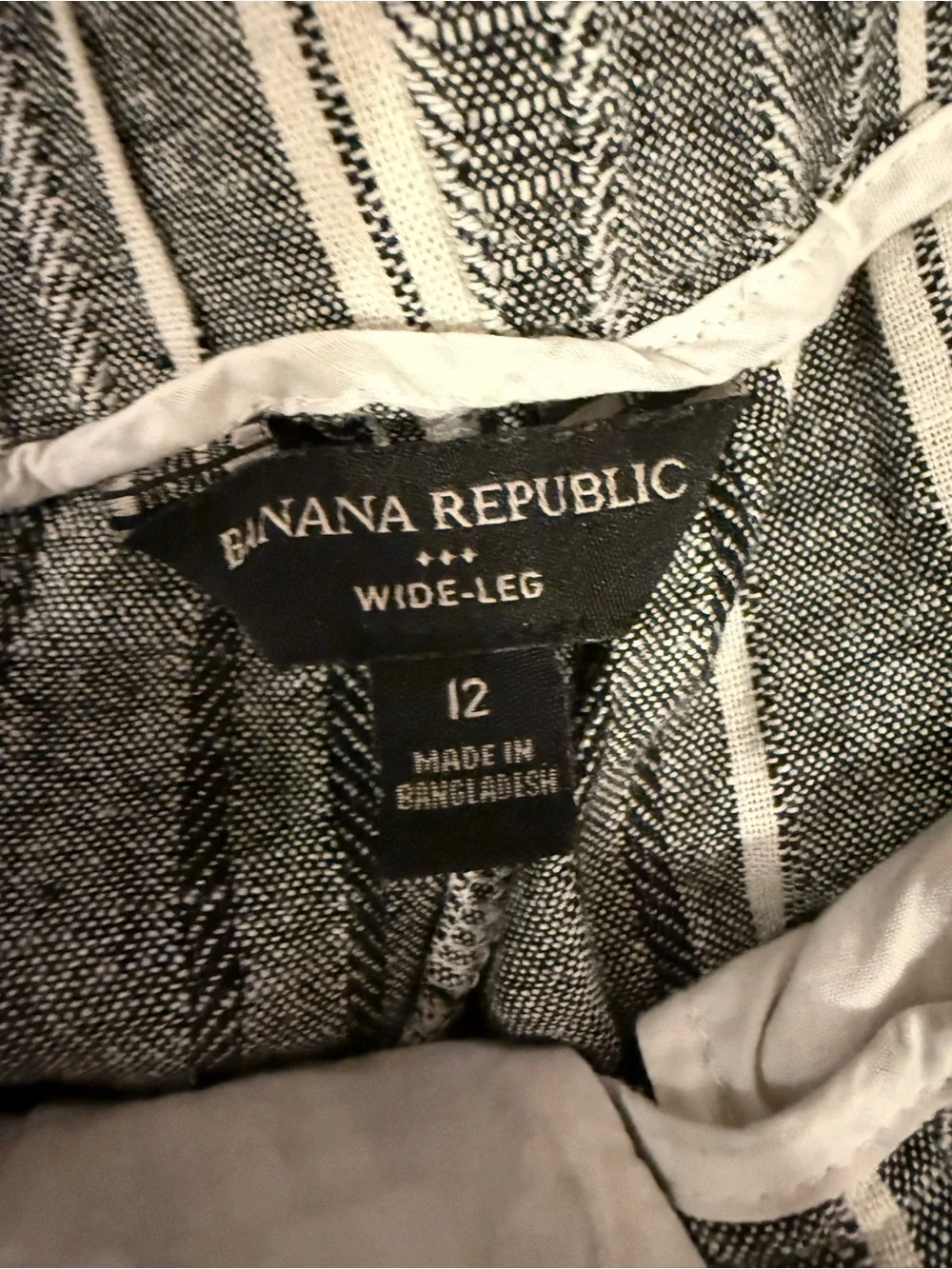 Banana Republic Gray Striped High-Waist Wide-Leg Linen Blend Paperbag Pants